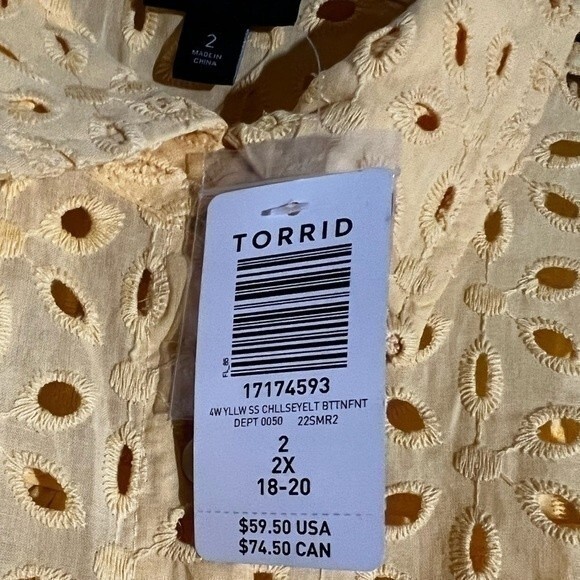 Torrid Yellow Eyelet Button Down Shirt - Picture 3 of 7